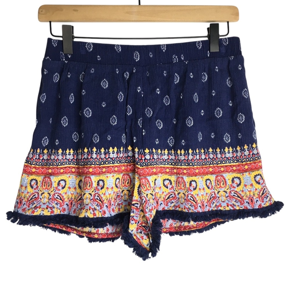 XHILARATION Boho Shorts Fringe Trim Elastic Waist Lightweight Southwestern Large